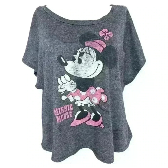 Junk Food Sz M Minnie Mouse Muscle T-Shirt Gray Heather Disney Character Soft - Picture 1 of 9